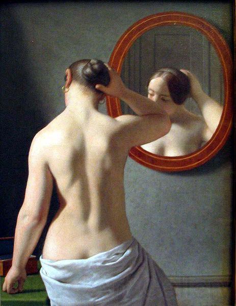 Christoffer Wilhelm Eckersberg Woman Standing in Front of a Mirror Norge oil painting art